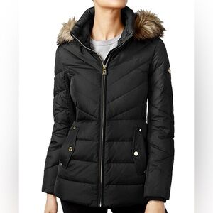 Michael Kors Down Puffer Coat with Detachable Faux Fur Hood size XXS Long